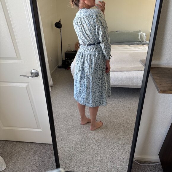 Vintage Liz Claiborne Blue Floral Peasant Long Sleeve Midi Dress Size Petite M - Picture 3 of 12
